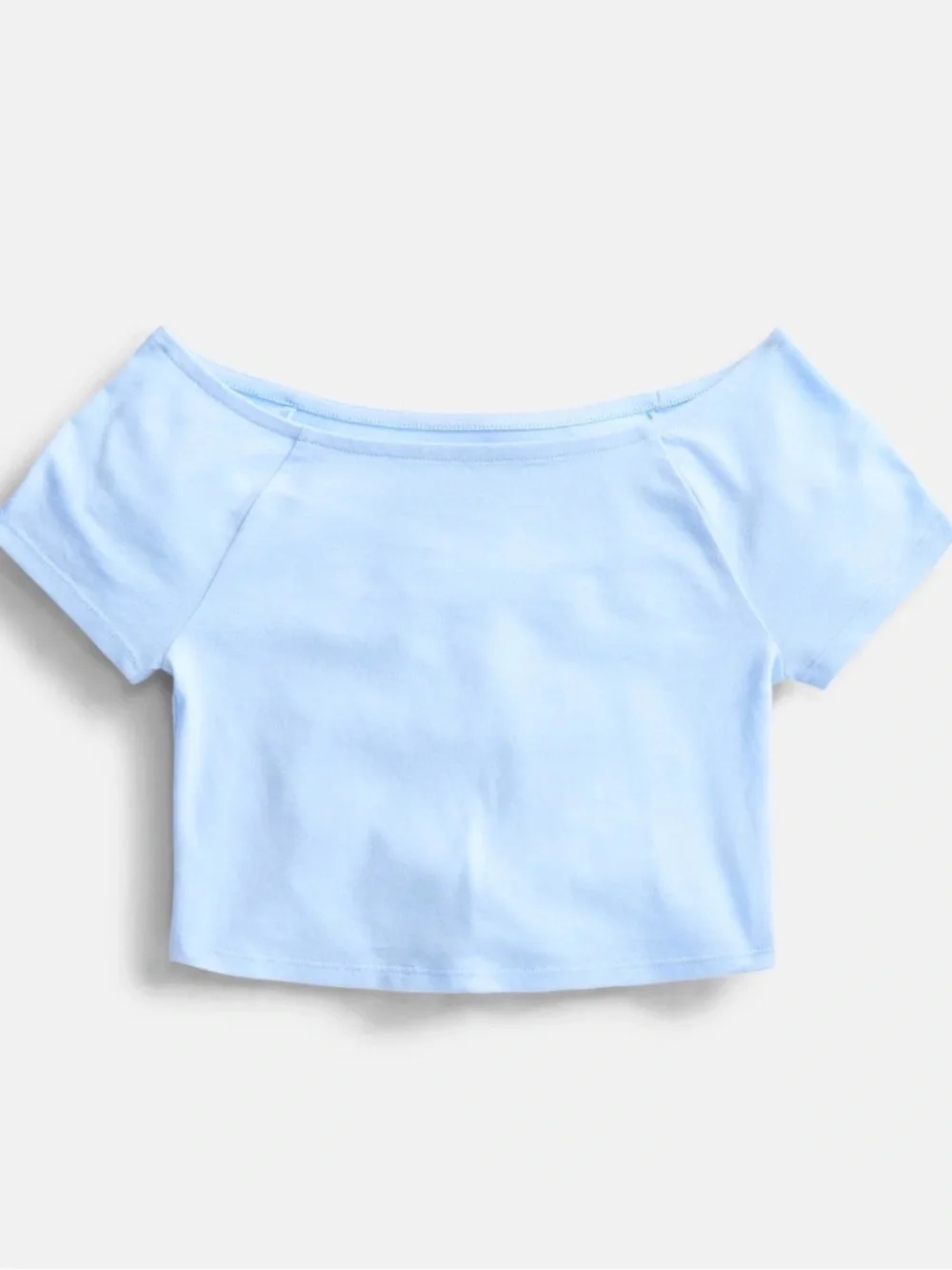 Light Blue Off-Shoulder Crop Top